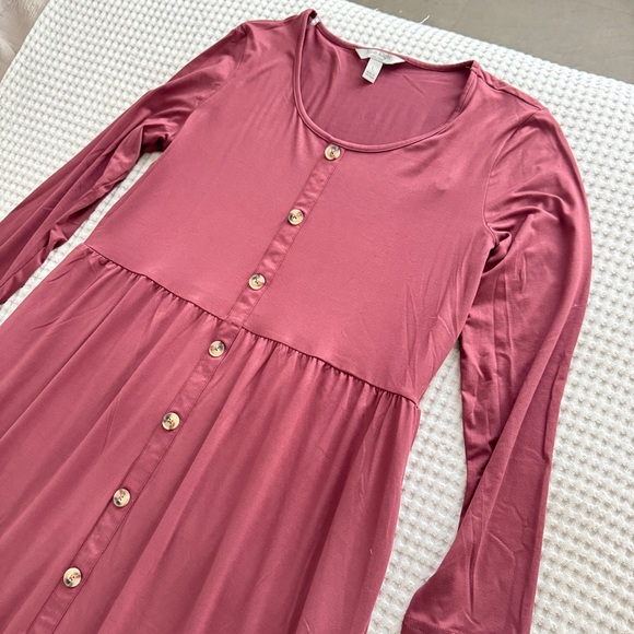 NWT Nine Eight New York Womens Size L Empire Waist Knit Button Dress in Mauve - Picture 3 of 5